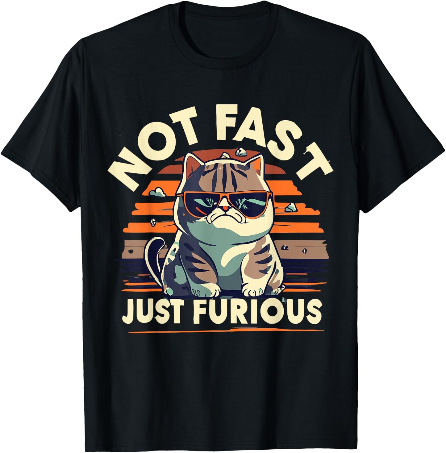 Cute Funny Cat Not Fast Just Furious Angry Cat With Glasses T-Shirt - T-Shirt | Black