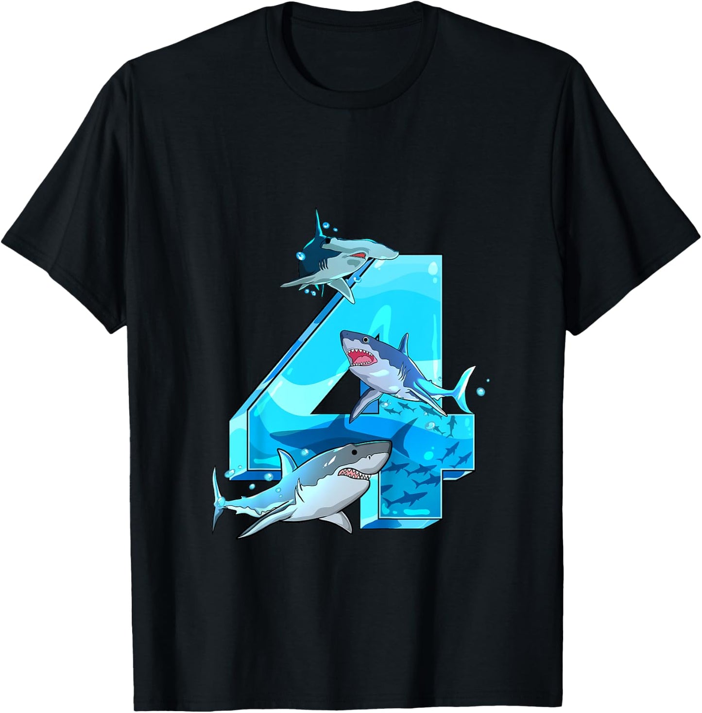 Kids Shark Boy 4 Years Birthday Child Children Birthday T-Shirt - T-Shirt | Black