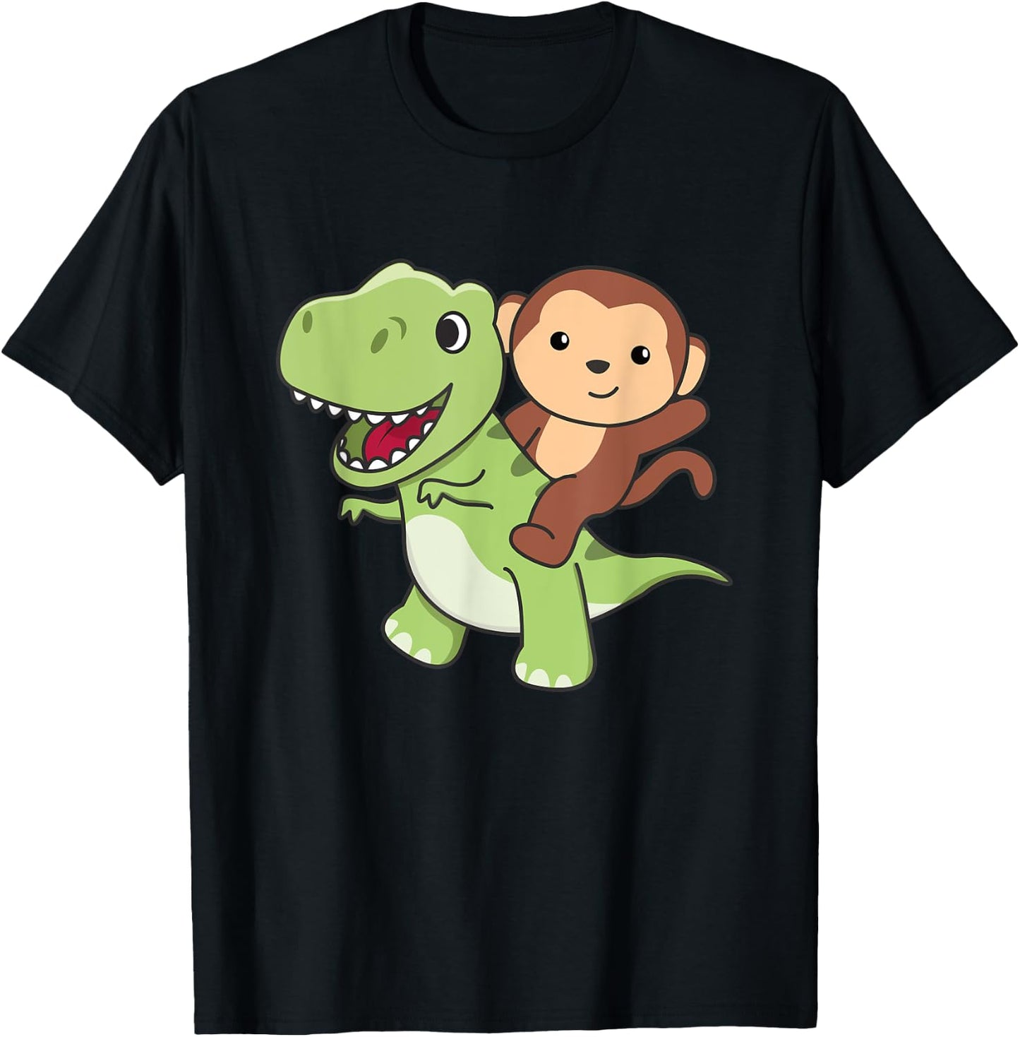 Monkey Rides On T-rex Cute Tyrannosaurus With Monkeys T-Shirt - T-Shirt | Black