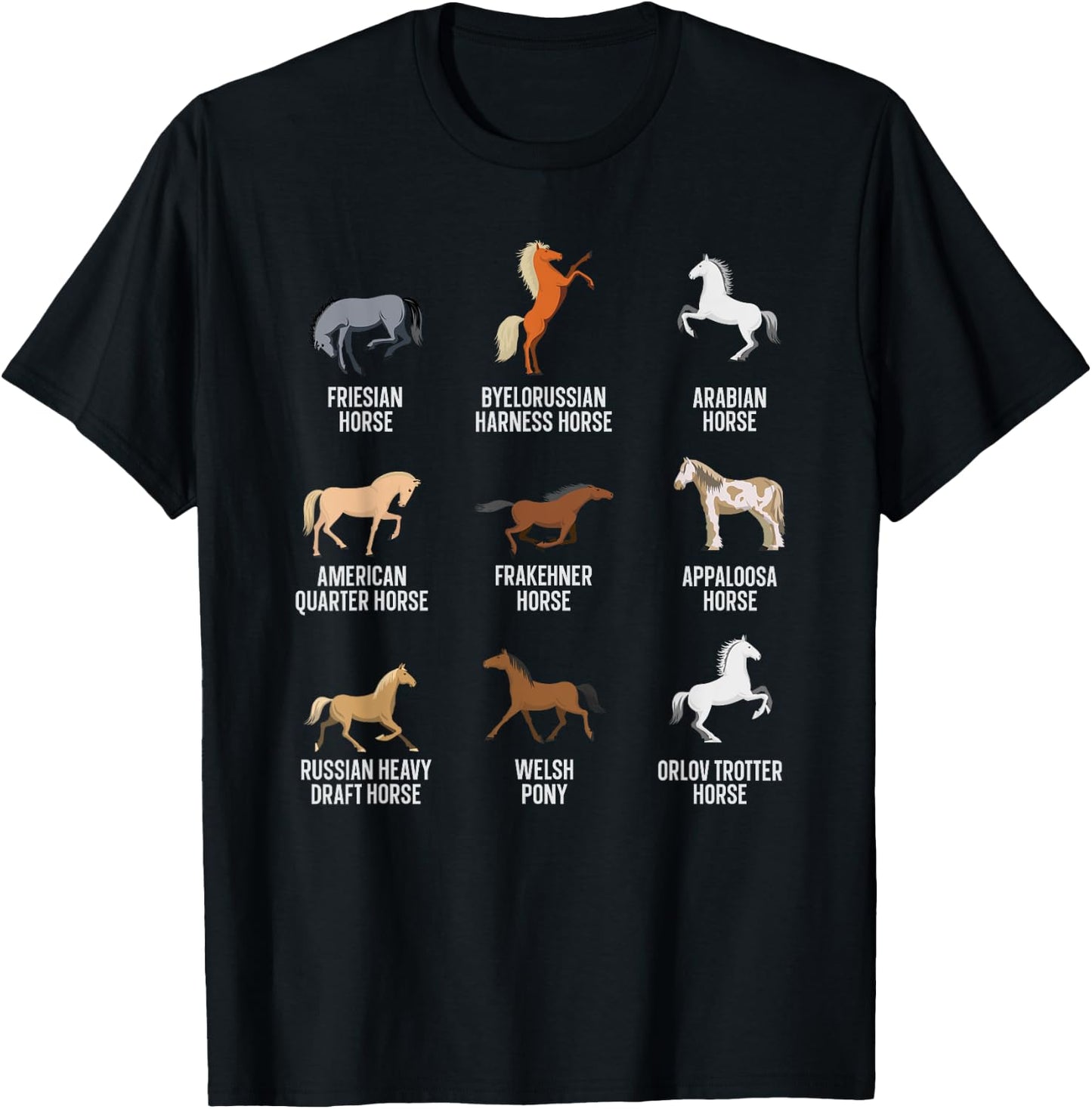 Horse Breeds Equestrian Horse Rider Racer Horseback Riding T-Shirt - T-Shirt | Black
