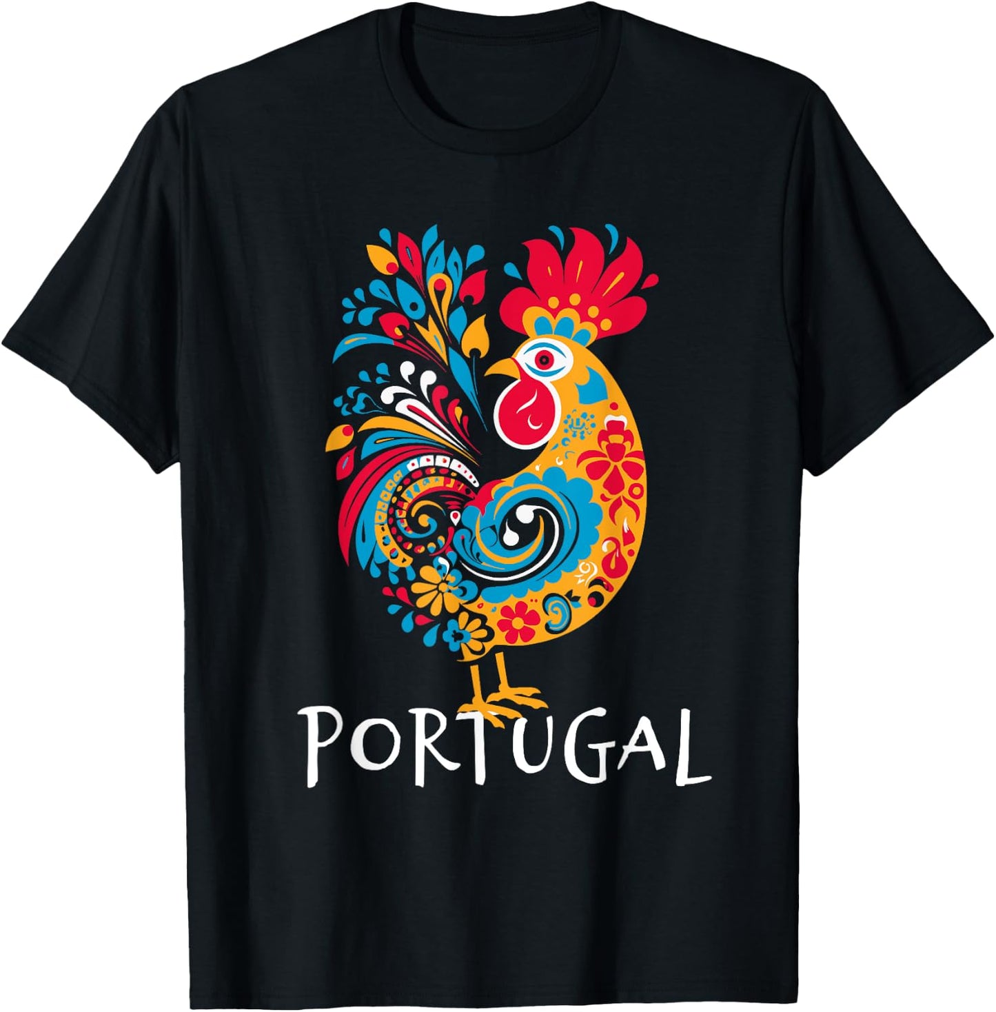 Barcelos Gallo: Portuguese Rooster Artistic Design T-Shirt - T-Shirt | Black