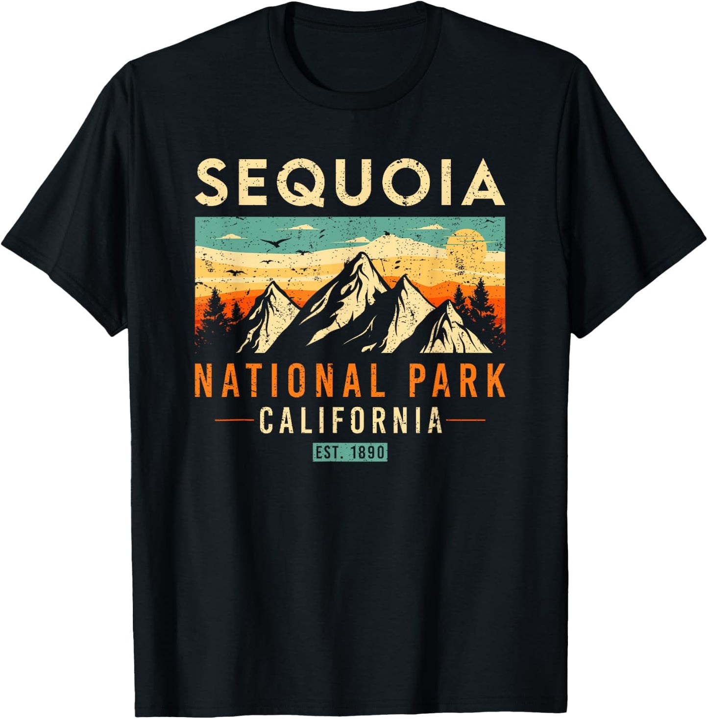 Sequoia Est. 1890 Retro California National Park T-Shirt - T-Shirt | Black