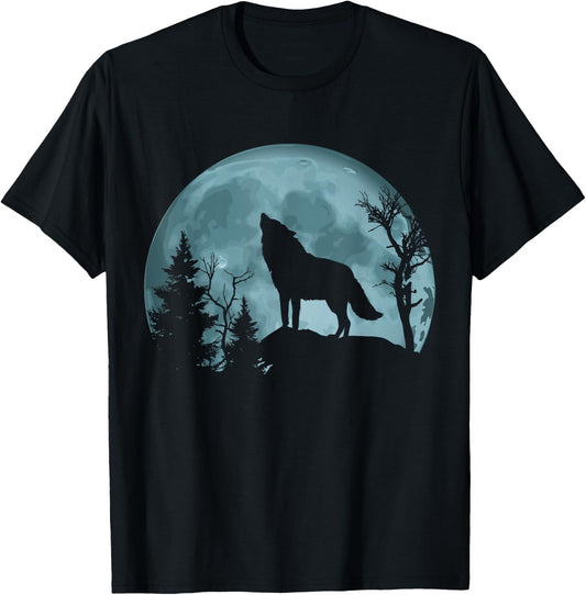 Wolf Howling at the Moon T-Shirt - T-Shirt | Black