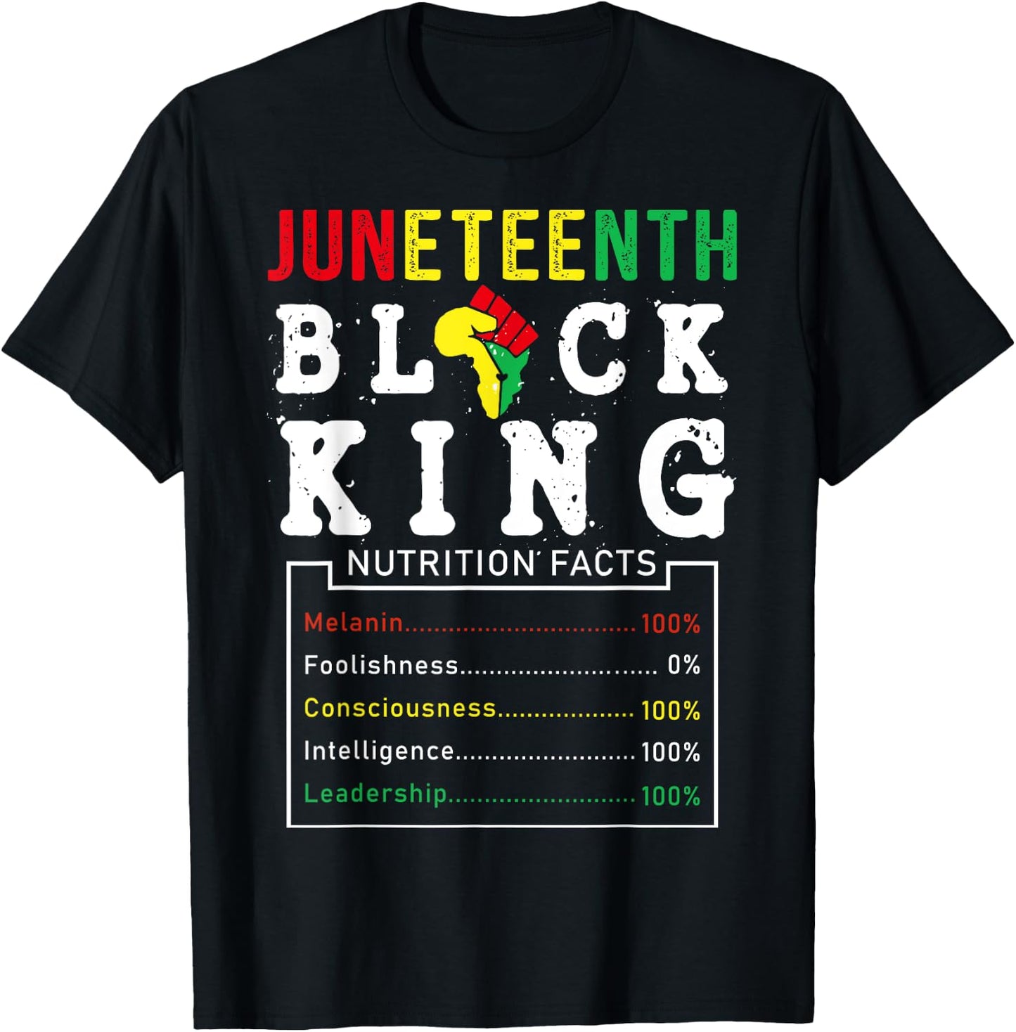 Juneteenth Men Black King Nutritional Facts Freedom Day T-Shirt - T-Shirt | Black