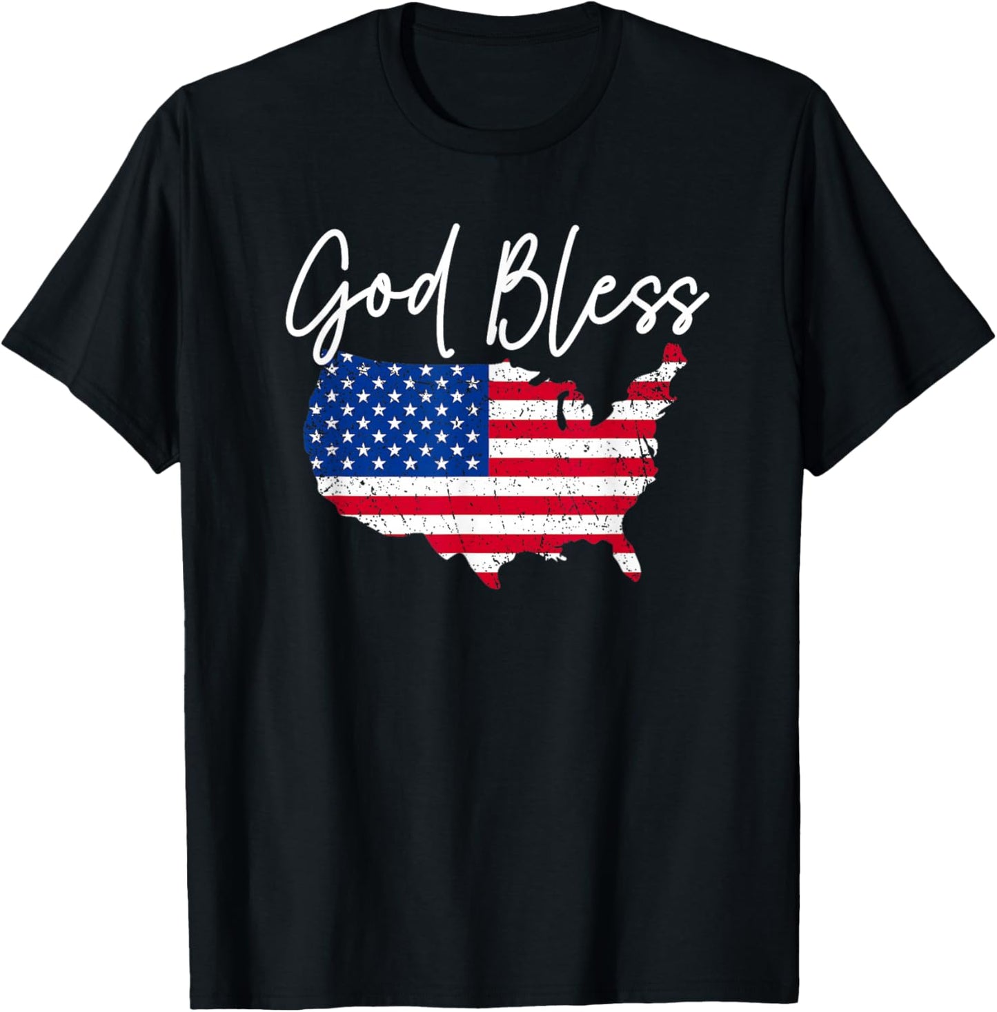 God Bless America Patriotic Distressed Flag US Map July 4th T-Shirt - T-Shirt | Black
