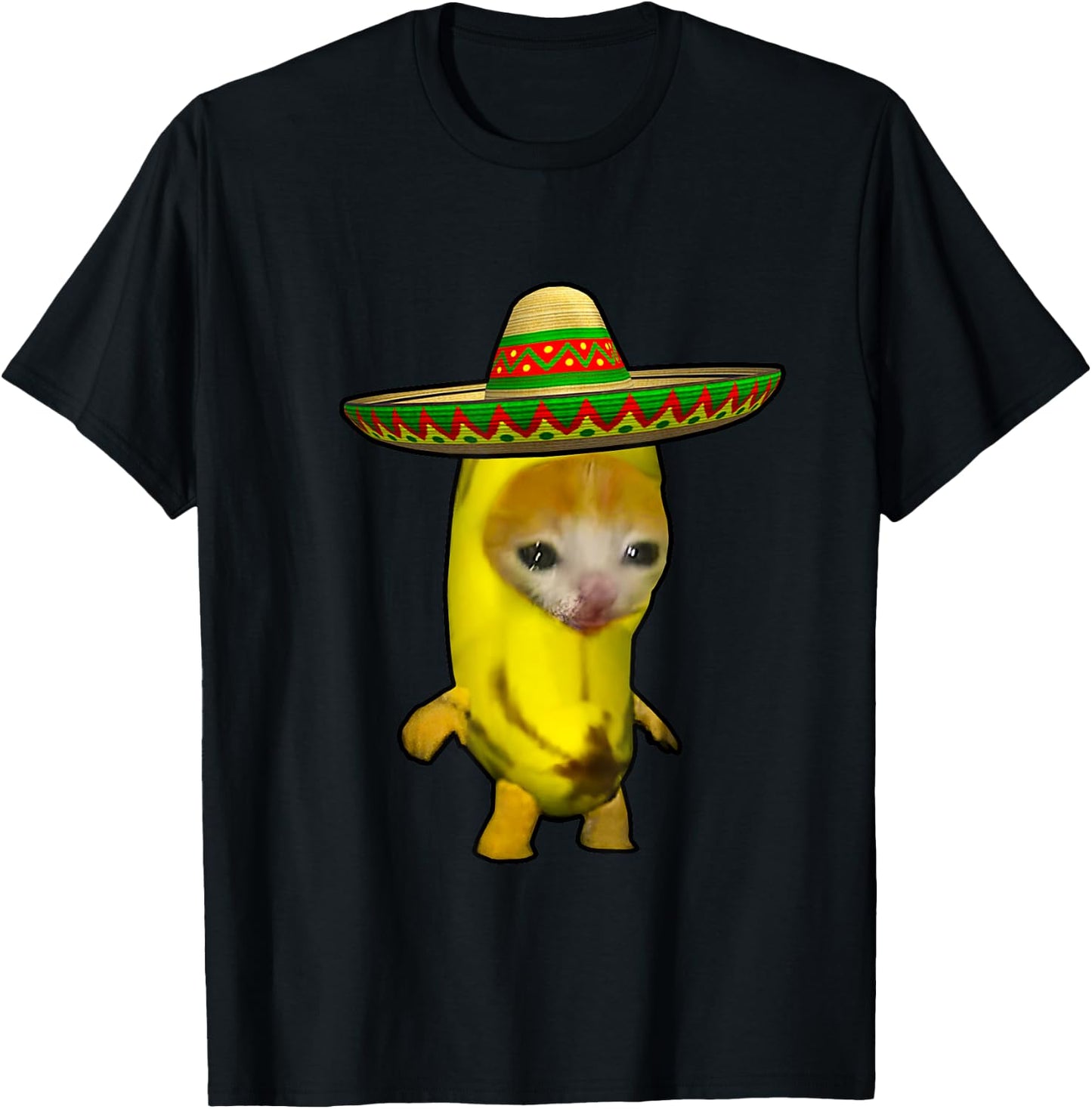 Sombrero Banana Cat Bananacat Meme Mexican Hat Kitty Meme T-Shirt - T-Shirt | Black