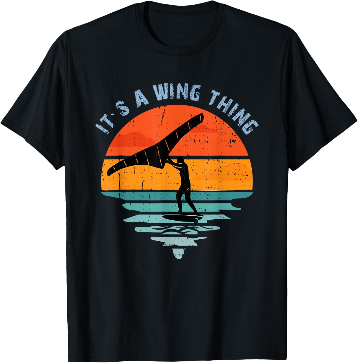 Wing Foiling Surf Surfing Foiler, Retro Vintage Surfer T-Shirt - T-Shirt | Black