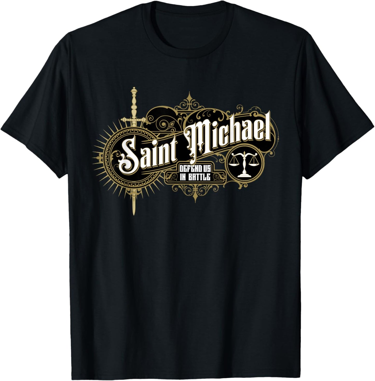 Sword of St Saint Michael Archangel Catholic Angel Warrior T-Shirt - T-Shirt | Black