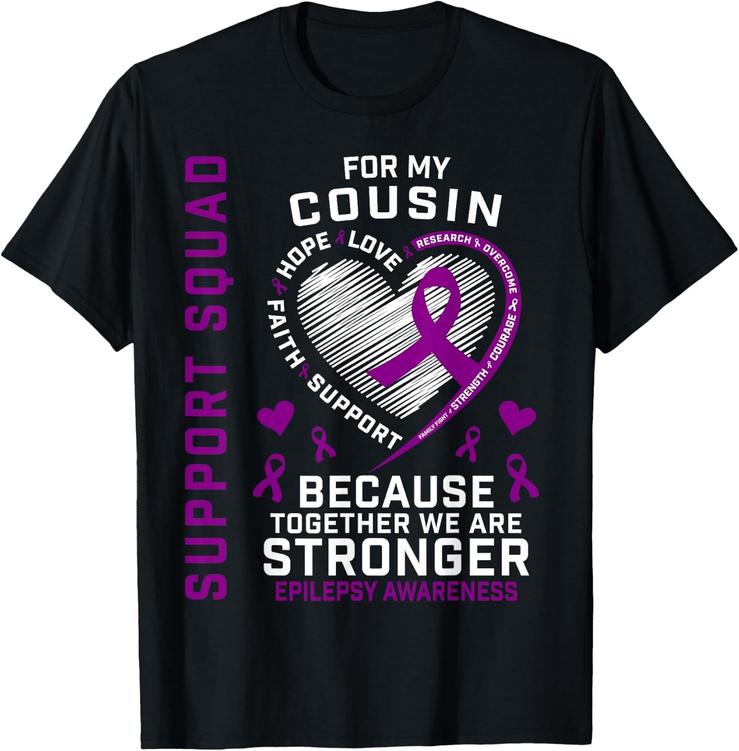 Purple Ribbon Cousin Epilepsy Awareness Month Graphic Family T-Shirt - T-Shirt | Black