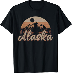 Hiking Forest Mountain Landscape Camping Nature Retro Alaska T-Shirt - T-Shirt | Black
