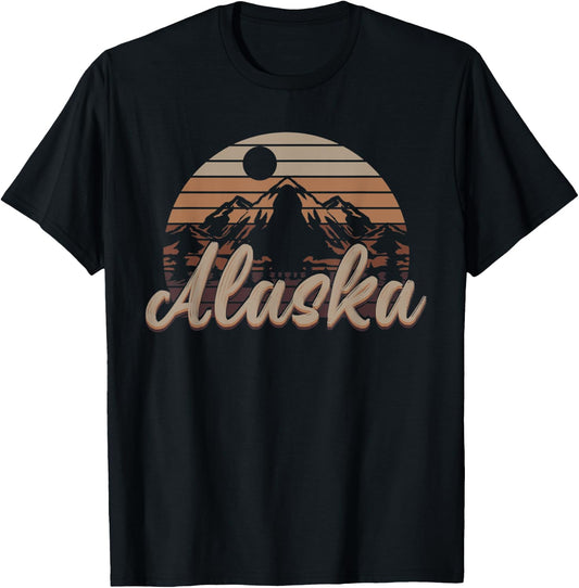 Hiking Forest Mountain Landscape Camping Nature Retro Alaska T-Shirt - T-Shirt | Black