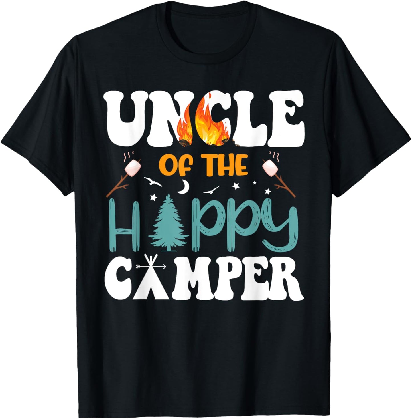 Uncle Of The Happy Camper Men 1st Bday Camping Trip T-Shirt - T-Shirt | Black