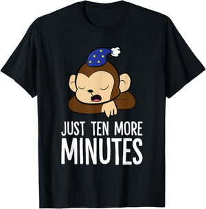 Monkey Sleeping Lazy Tired Just Ten More Minutes Monkey T-Shirt - T-Shirt | Black