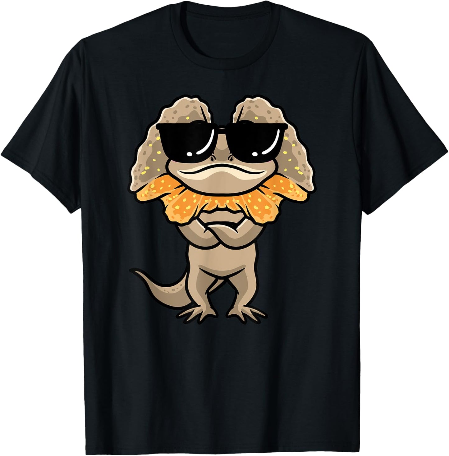 Frilled Dragon Frill-Necked Lizard With Sunglasses Design T-Shirt - T-Shirt | Black
