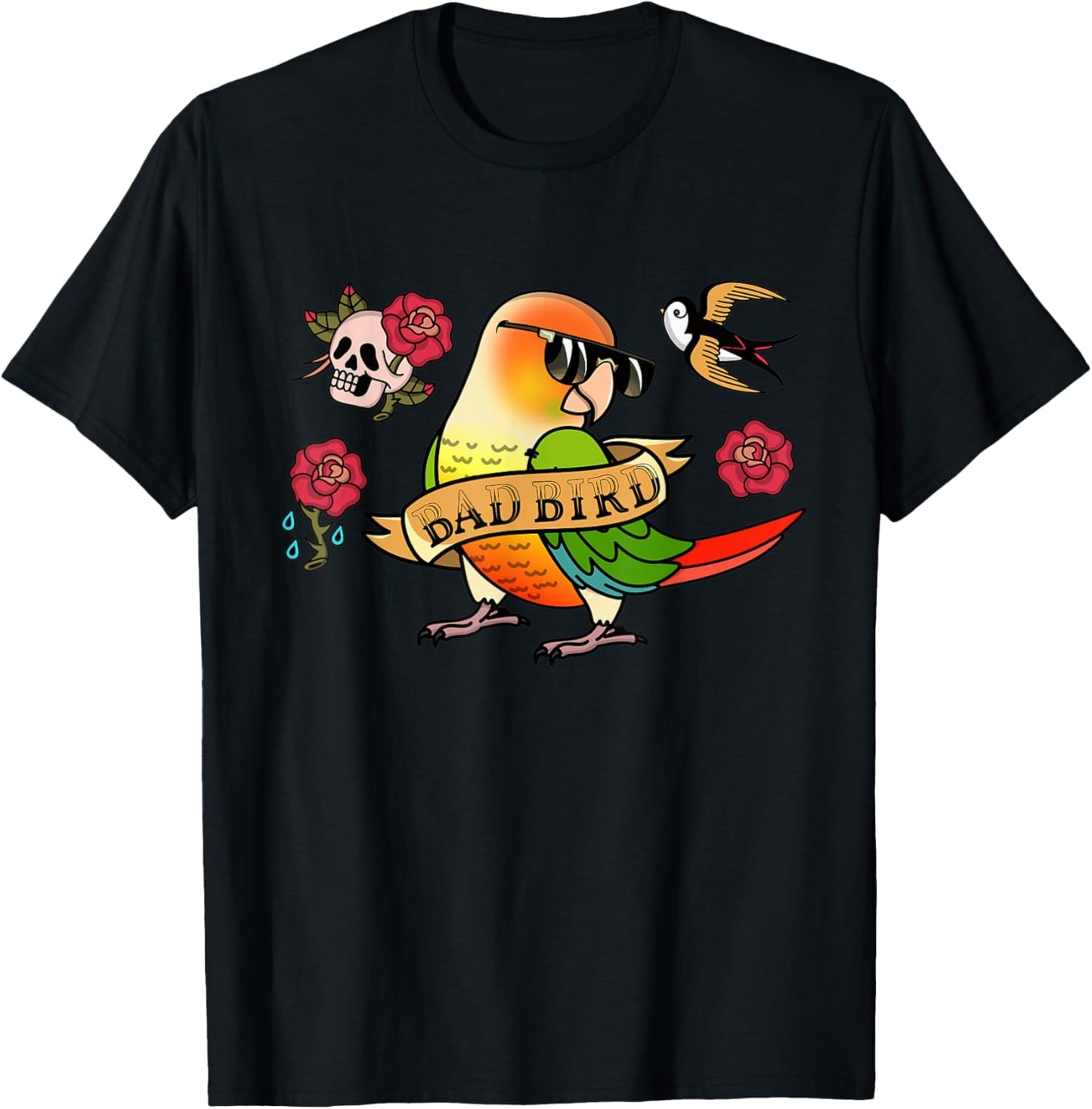 Bad Bird Parrot I Green Cheek Pineapple Conure T-Shirt - T-Shirt | Black