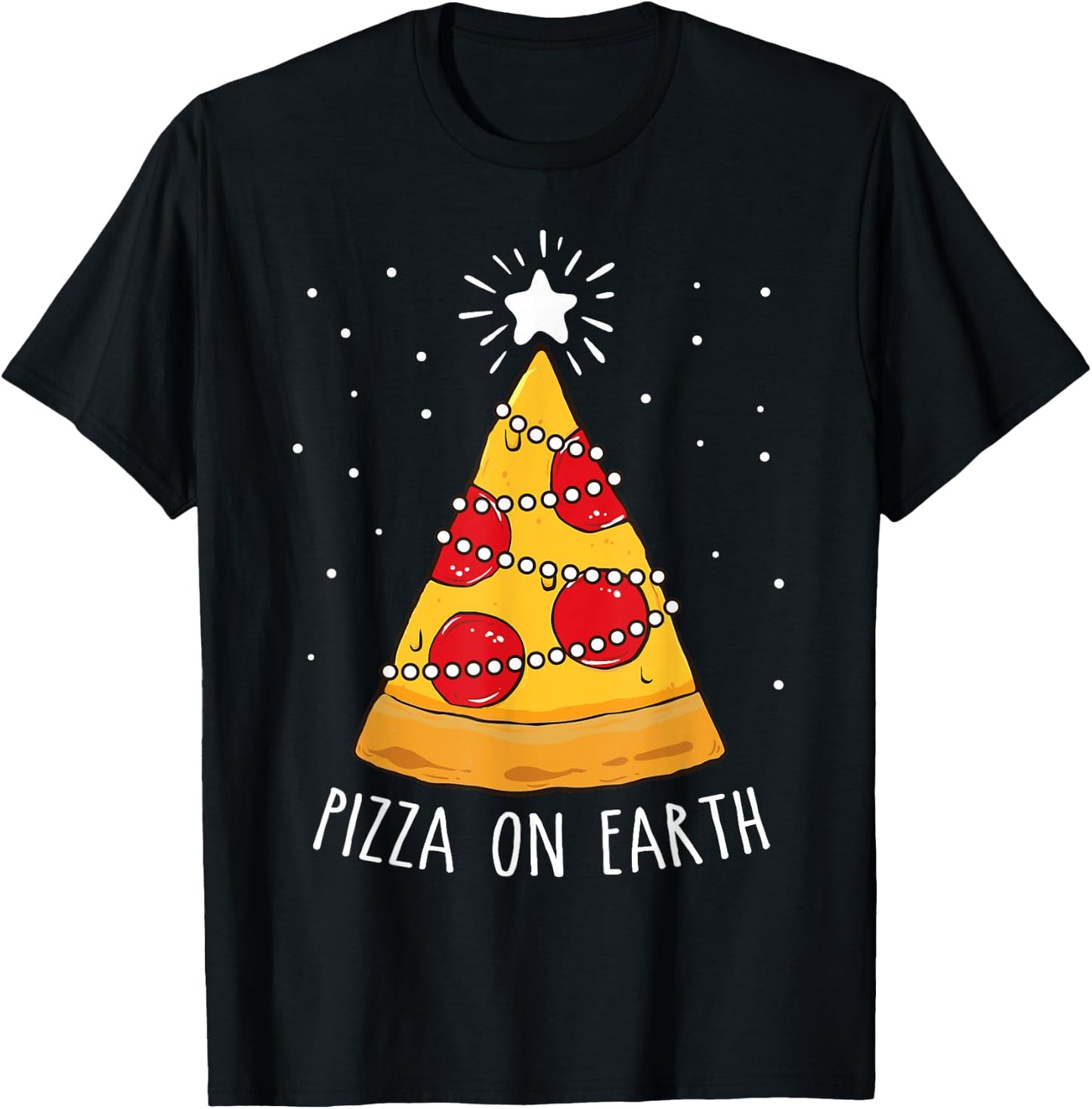 Funny Pizza on Earth Christmas Tree Merry Pizzamas Crustmas T-Shirt - T-Shirt | Black