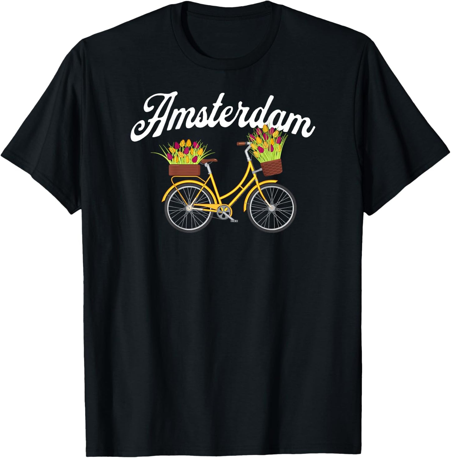 Amsterdam Summer Tour Yellow Flower Floral Women's Bike T-Shirt - T-Shirt | Black