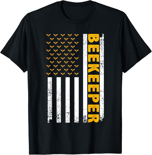 Beekeeper Women Beekeeping American Flag Bee Lover T-Shirt - T-Shirt | Black
