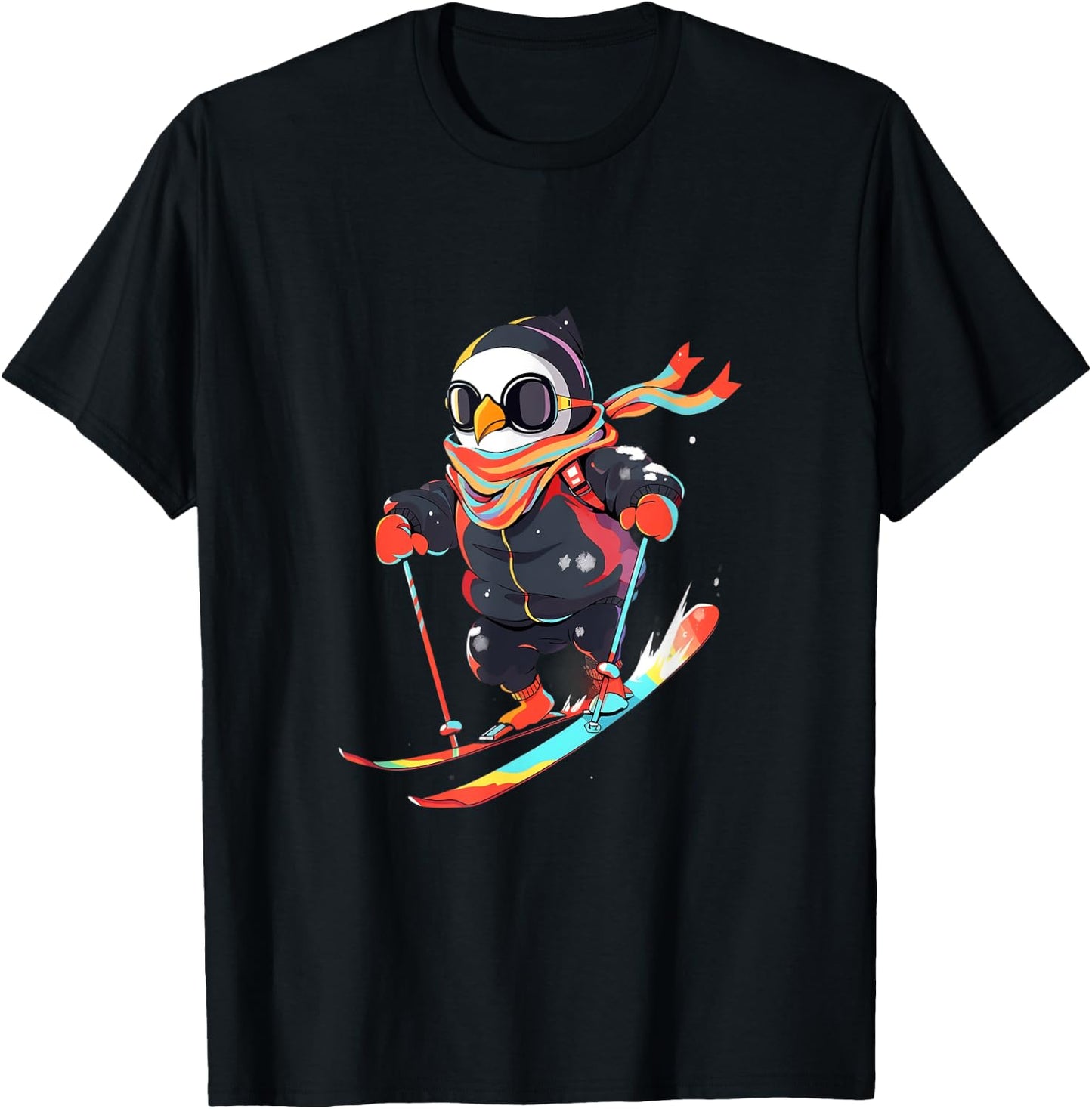 Penguin Skiing Skier Ski Winter Snow T-Shirt - T-Shirt | Black