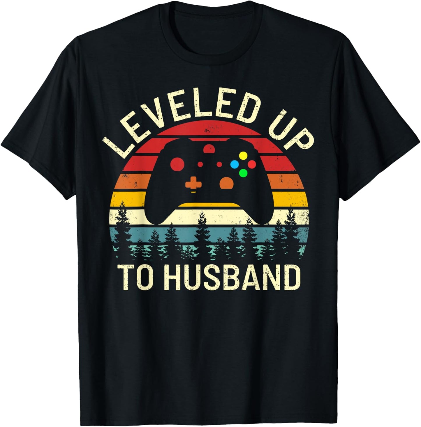 Vintage Leveled Up to Husband Newly Married Funny Video Game T-Shirt - T-Shirt | Black