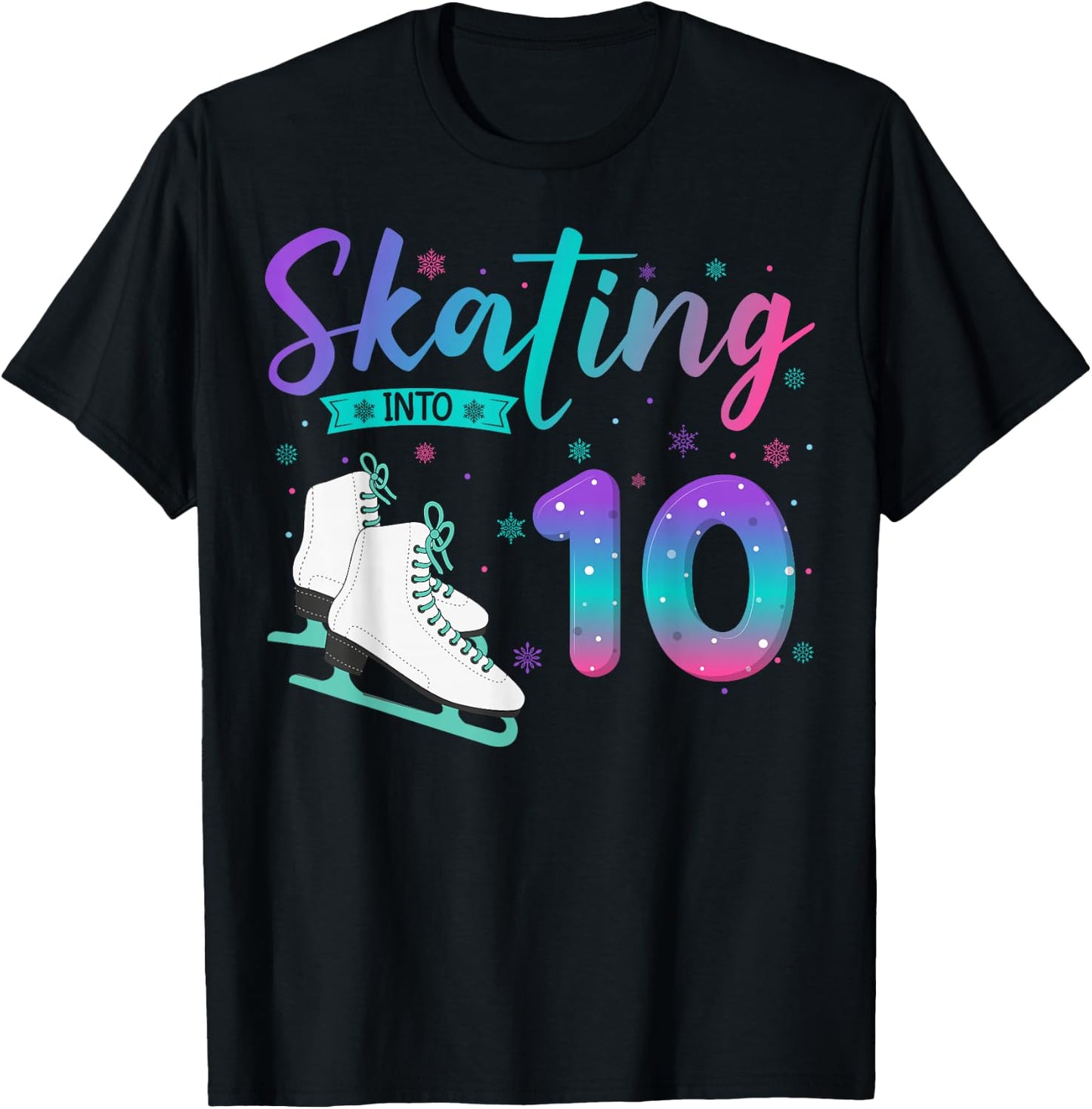 10 Year Old Girl Ice Skating Into 10th Birthday Kids T-Shirt - T-Shirt | Black