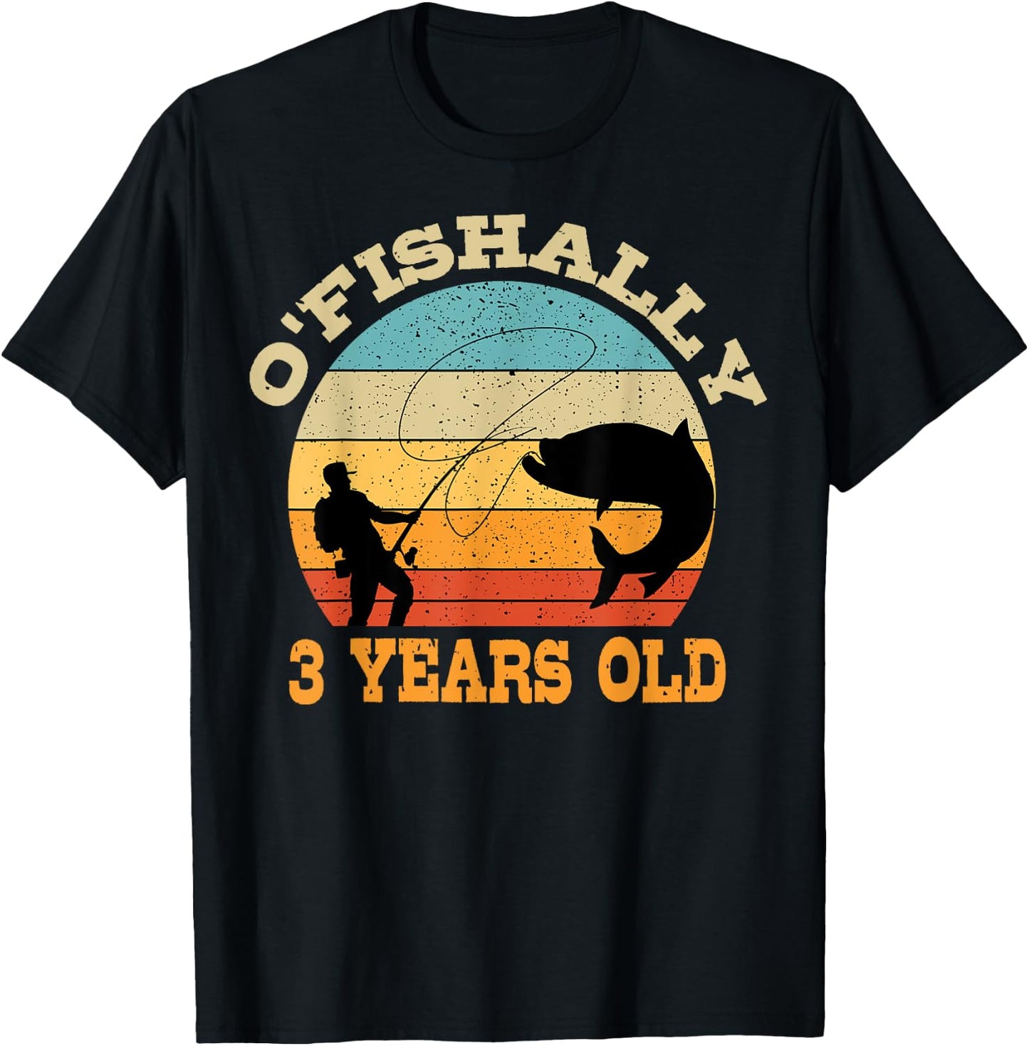 O'Fishally 3 Years Old Fishing Birthday Theme Party 3rd T-Shirt - T-Shirt | Black