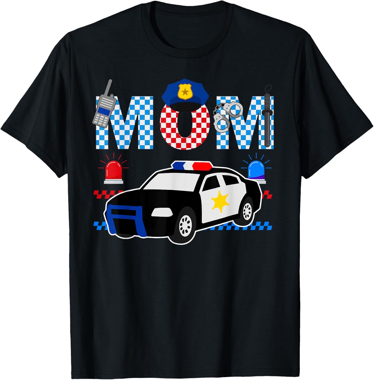 Cop Mom Police Themed Kids Birthday Officer Party Matching T-Shirt - T-Shirt | Black