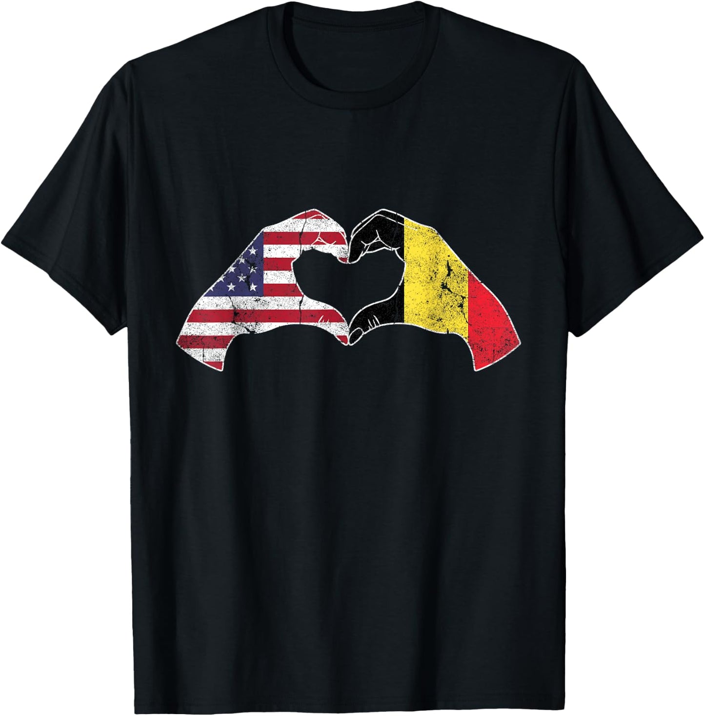 USA Belgium Hand Flag Heart Belgian Americans Love T-Shirt - T-Shirt | Black