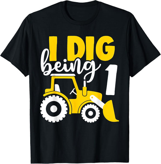 1st Birthday Boy Construction I Dig Being 1 Years Old T-Shirt - T-Shirt | Black