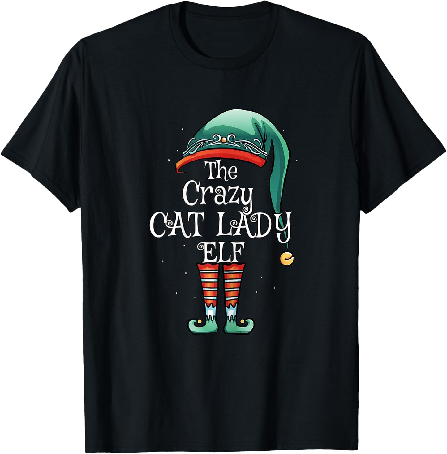 The Crazy Cat Lady Elf Matching Family Christmas Cat Lover T-Shirt - T-Shirt | Black