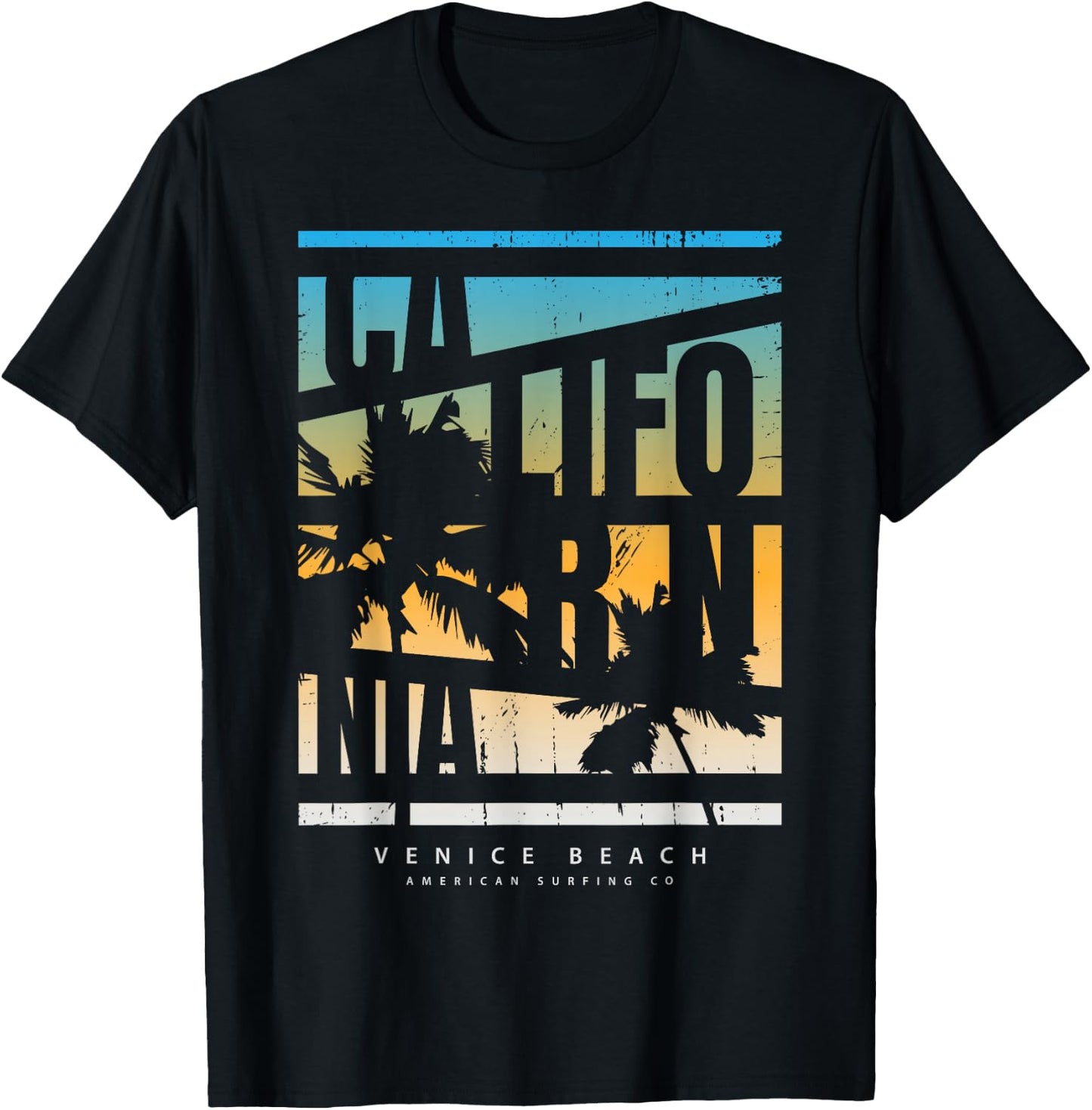 California Venice Beach American Surfing Co T-Shirt - T-Shirt | Black
