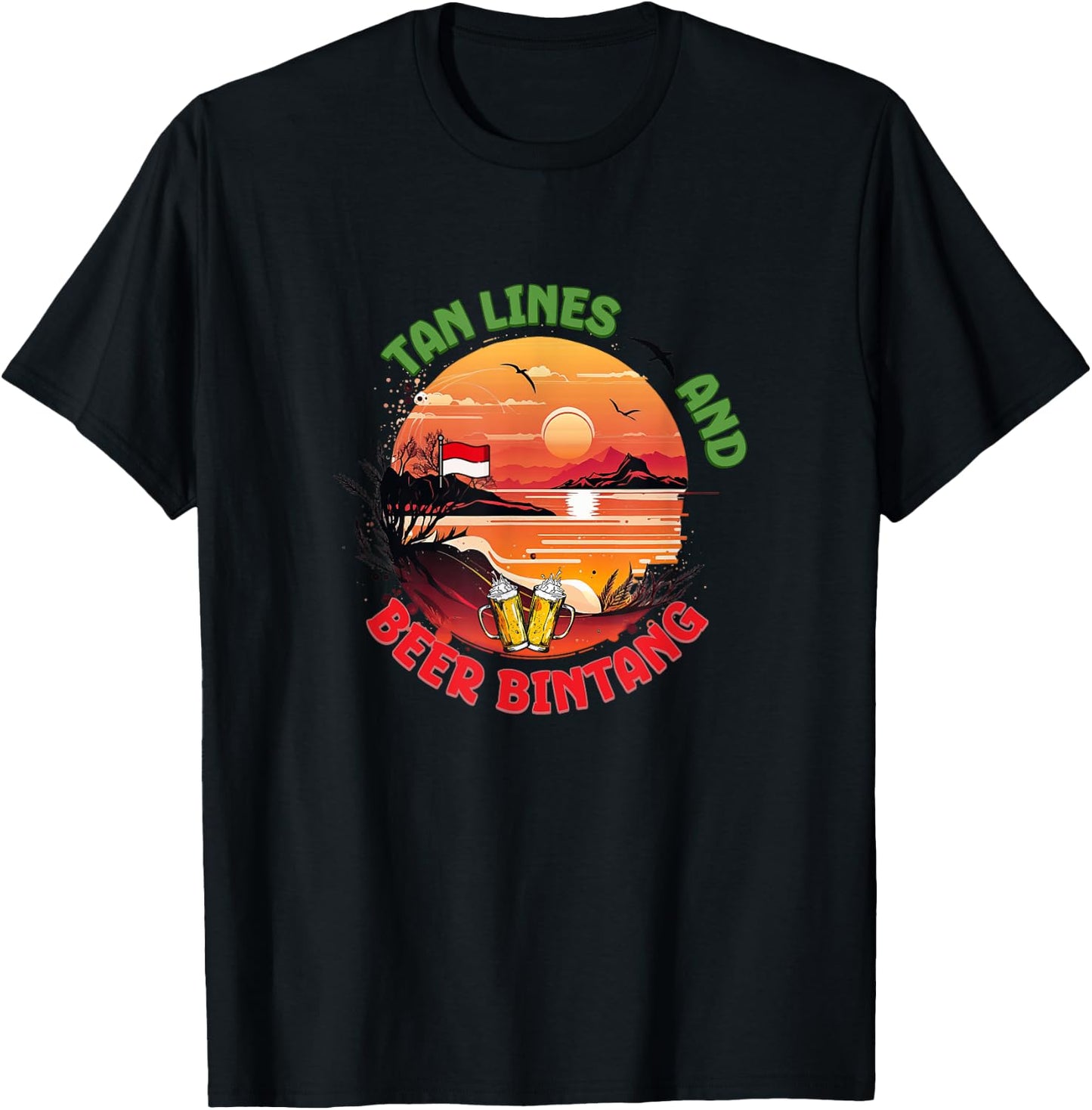 Tan Lines and Beer Bintang, Indonesia Vacation, Travel T-Shirt - T-Shirt | Black