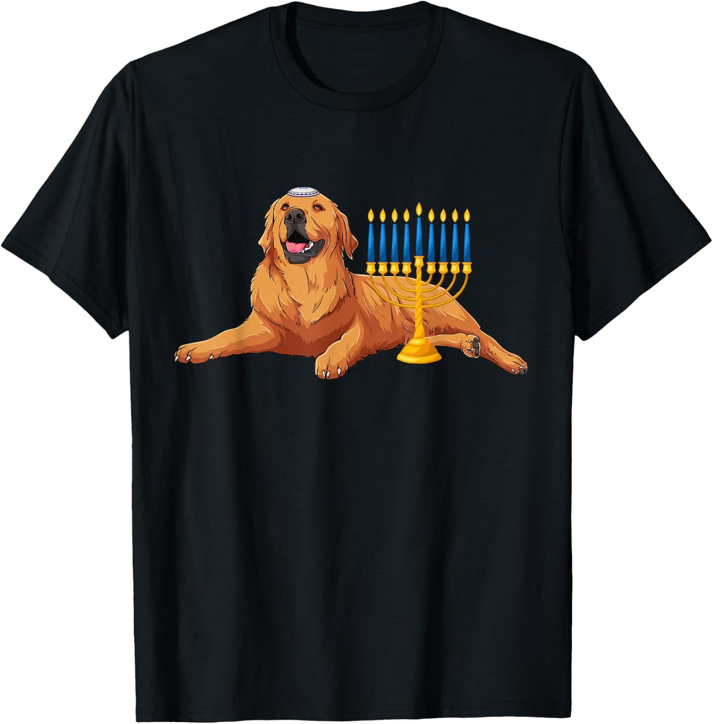 Jewish Golden Retriever Dog Menorah Hanukkah Pajamas T-Shirt - T-Shirt | Black
