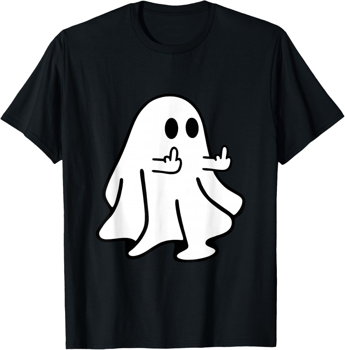 Spooky Ghost Middle Finger Halloween Party T-Shirt - T-Shirt | Black