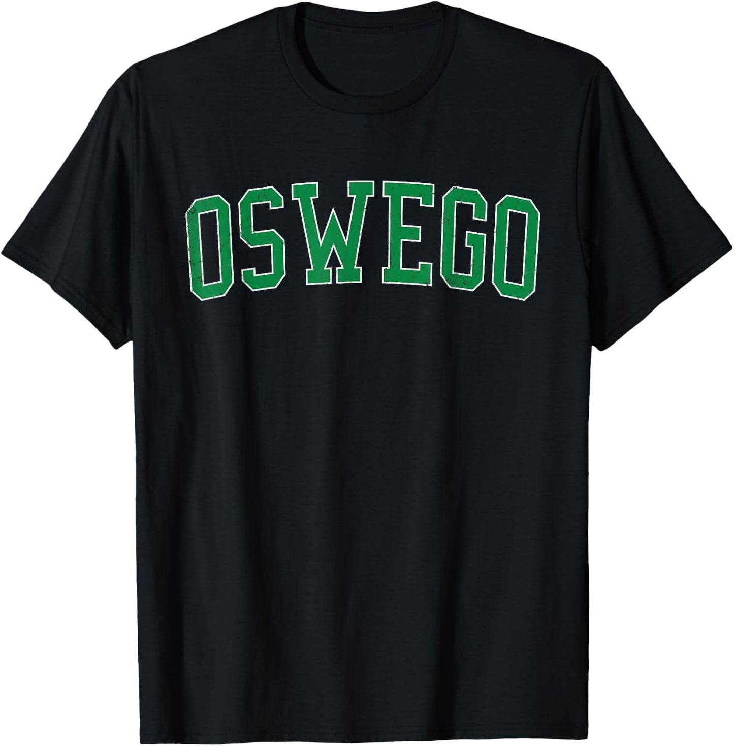 Vintage Oswego IL Distressed Green Varsity Style T-Shirt - T-Shirt | Black
