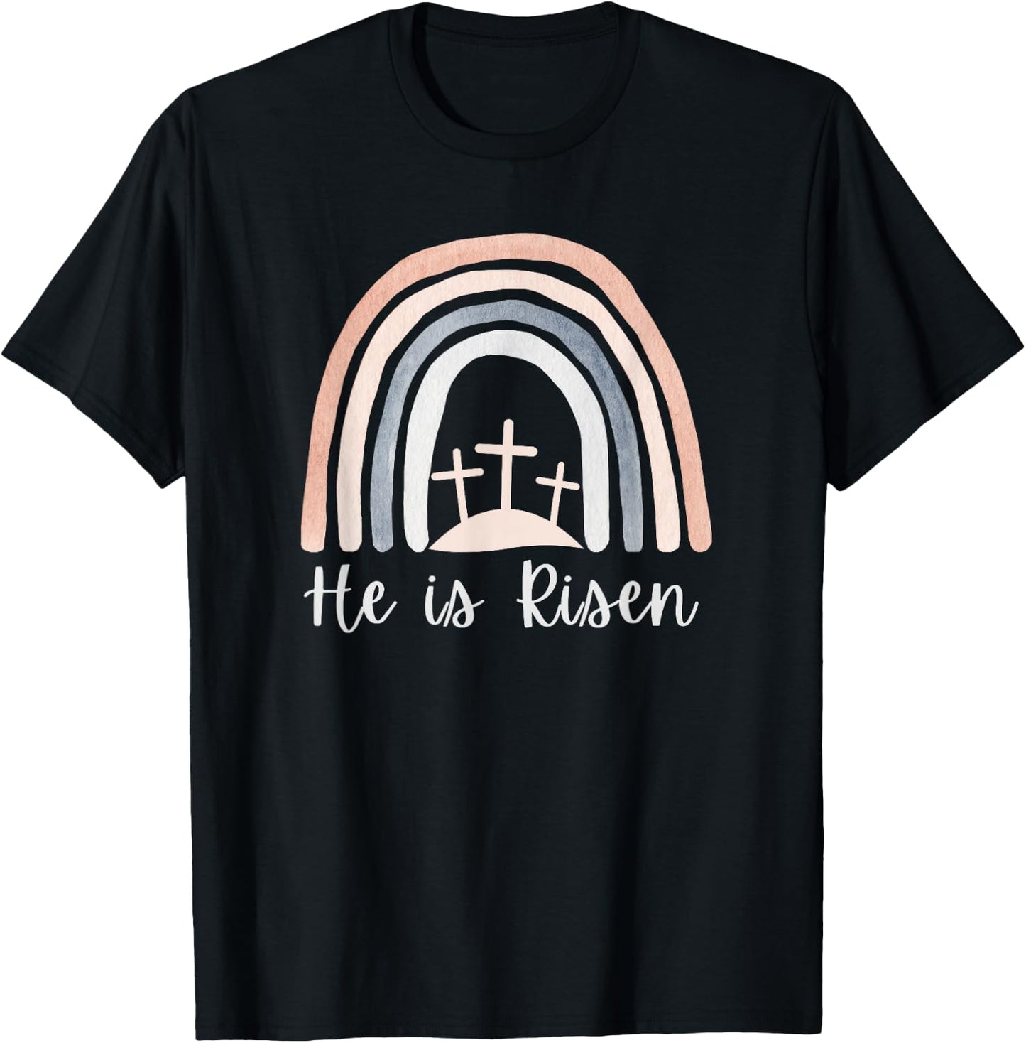 He Is Risen Christian Easter Three Crosses on a Hill T-Shirt - T-Shirt | Black