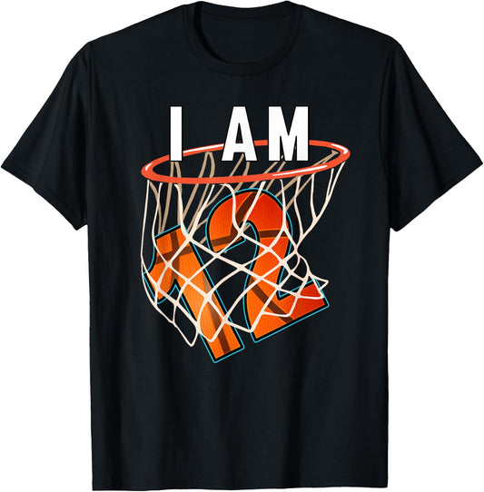 I Am 12 Basketball Themed 12th Birthday Party Celebration T-Shirt - T-Shirt | Black