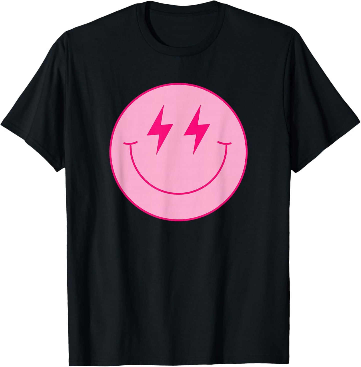 Pink Smile Face Shirt Cute Happy Lightning Smiling Face T-Shirt - T-Shirt | Black