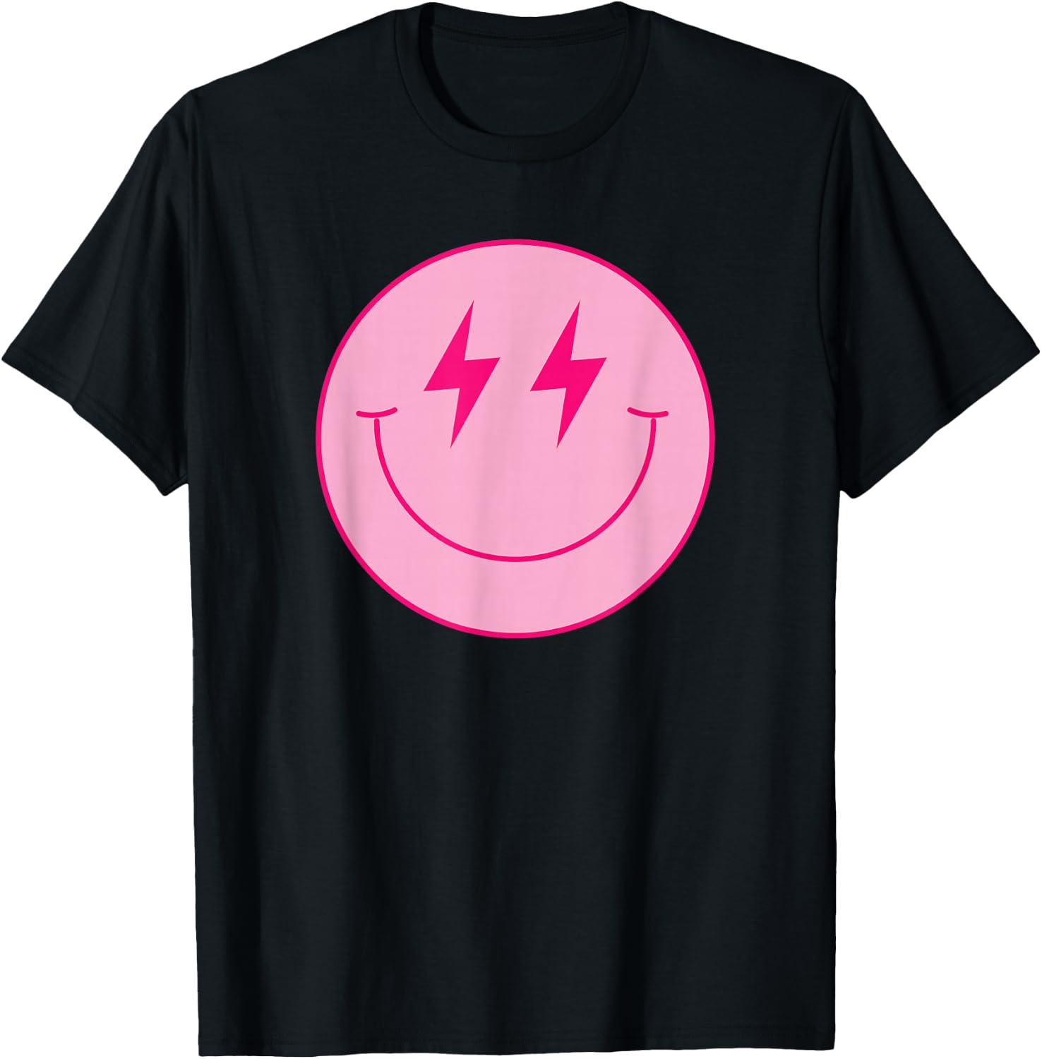 Pink Smile Face Shirt Cute Happy Lightning Smiling Face T-Shirt - T-Shirt | Black