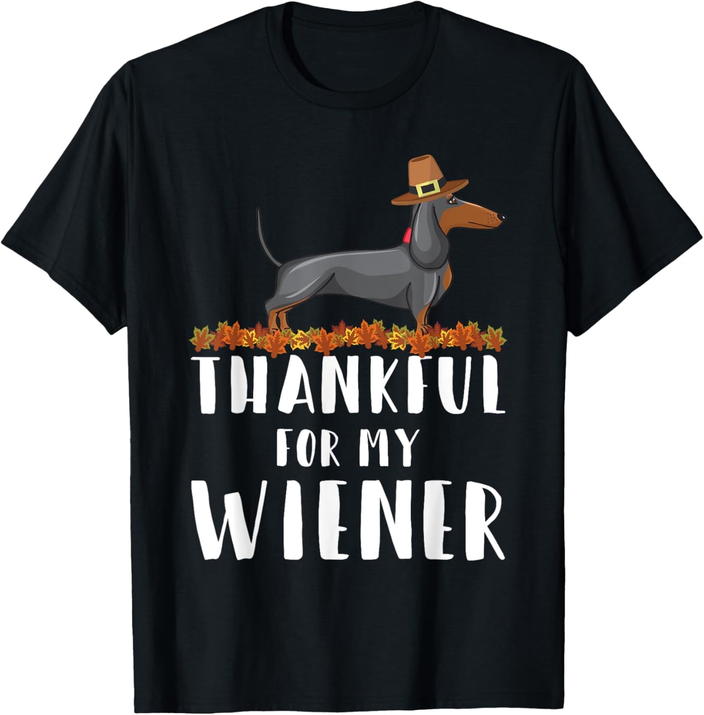 Thankful for My Wiener Dog Funny Dachshund Thanksgiving Women Kids T-Shirt - T-Shirt | Black