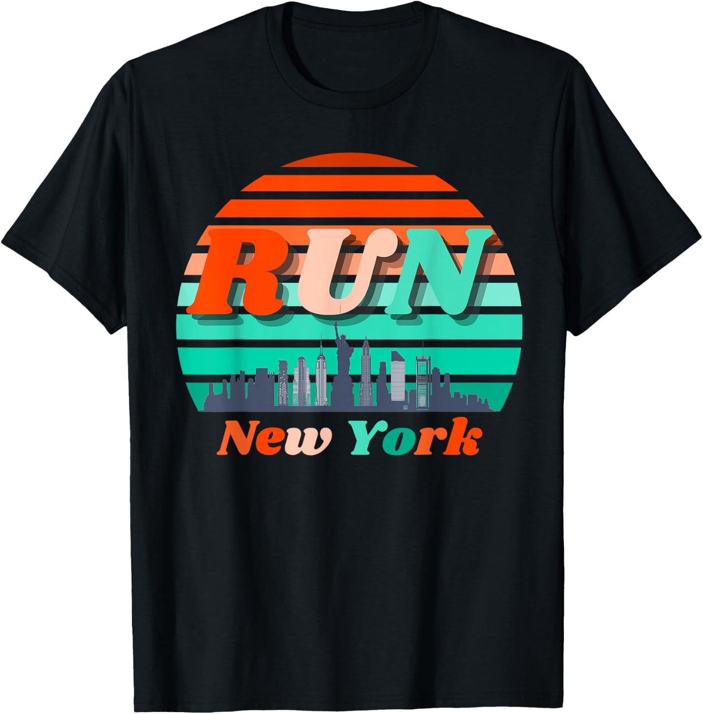 Run New York Sunrise City Silhouette Celebrate Running T-Shirt - T-Shirt | Black