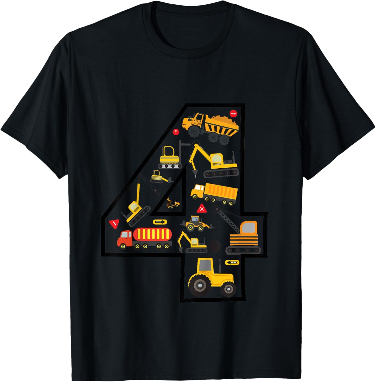 Kids Construction Truck 4th Birthday Boy Excavator 4 Years Digger T-Shirt - T-Shirt | Black