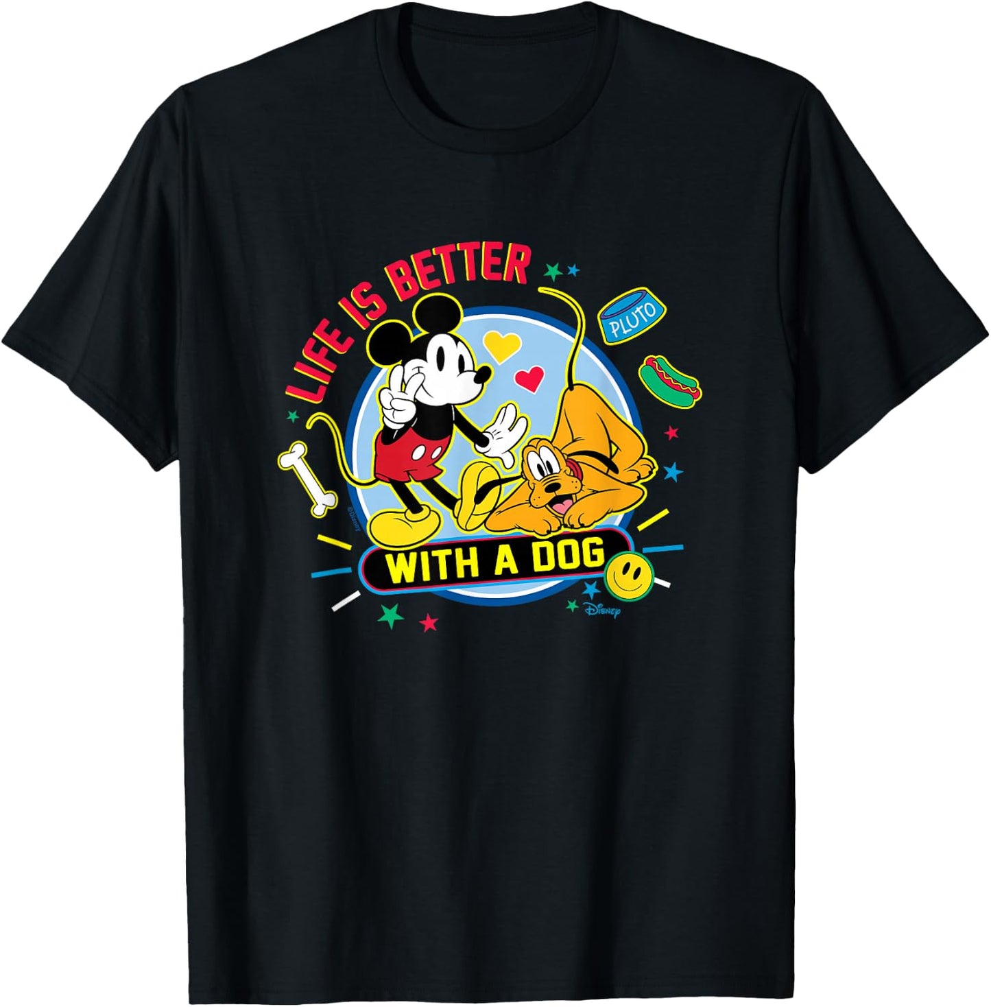 Mickey & Pluto - Life Is Better With A Dog T-Shirt - T-Shirt | Black