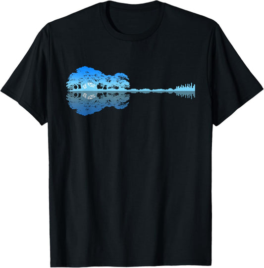 Guitar Shadow Lake Love Guitar Musician Guitarist Music T-Shirt - T-Shirt | Black
