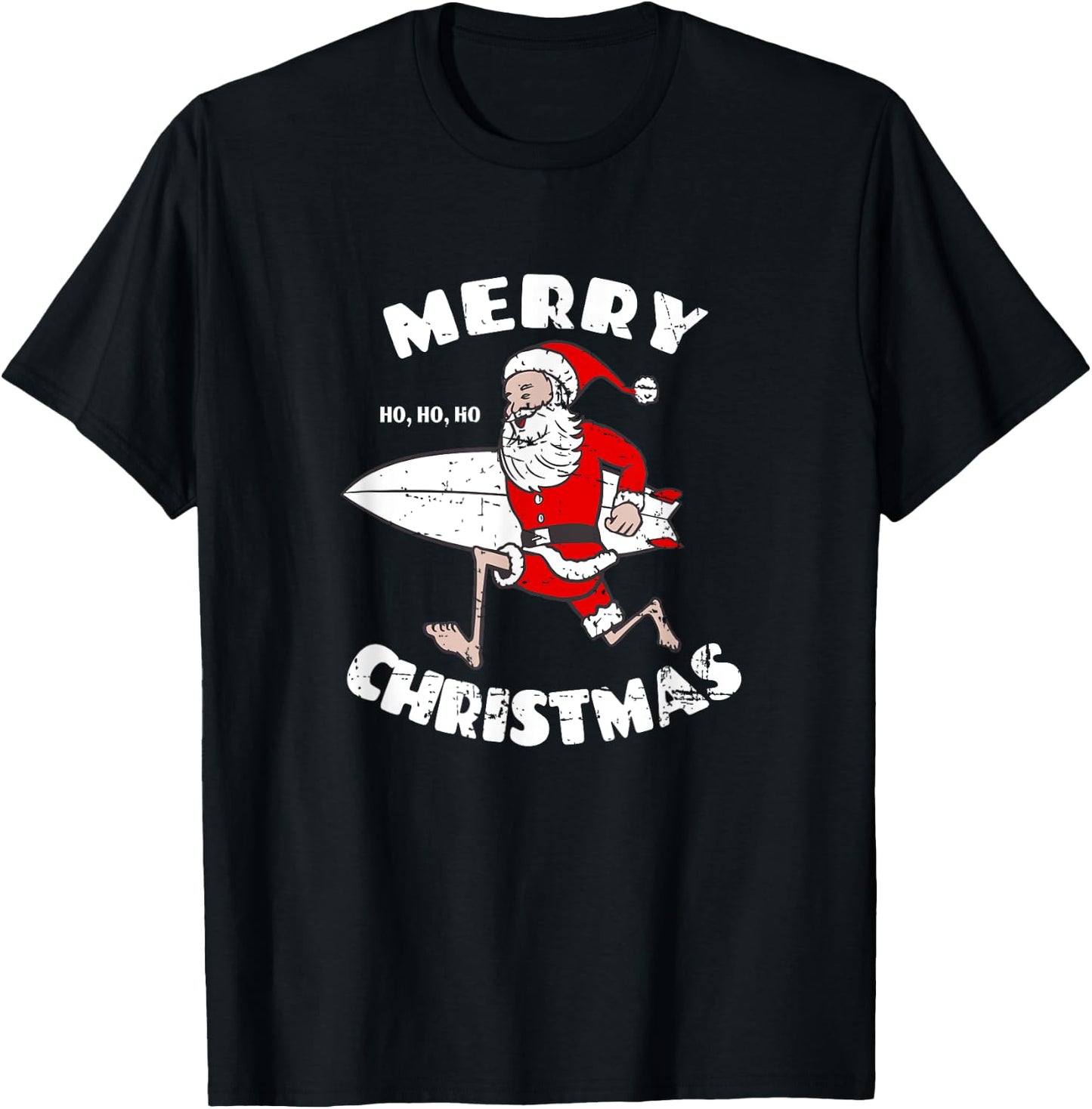 Merry Christmas Surfing Santa - Surfboarder Surf Lover T-Shirt - T-Shirt | Black