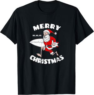 Merry Christmas Surfing Santa - Surfboarder Surf Lover T-Shirt - T-Shirt | Black