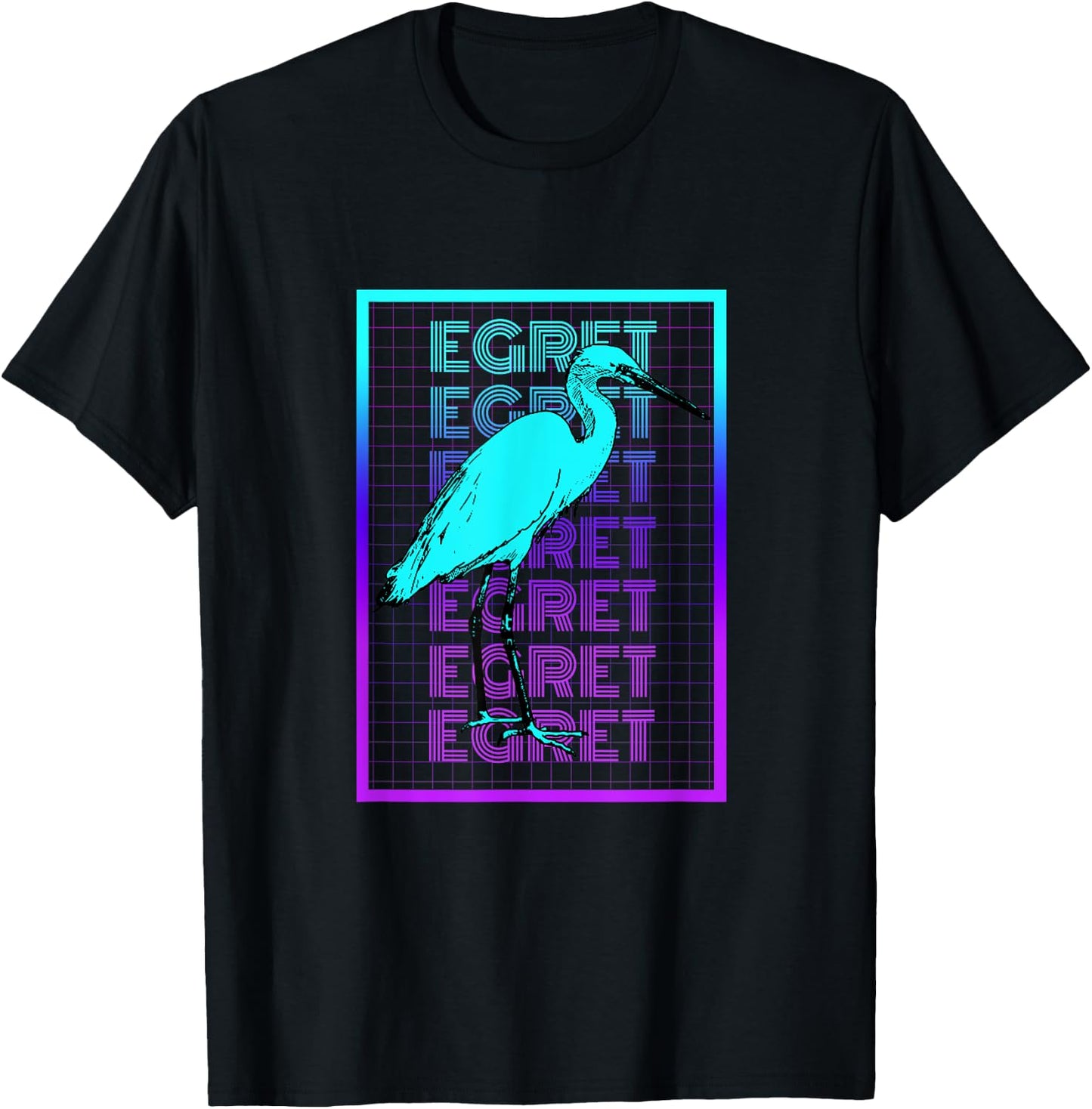 Egret Bird Vintage Retro Egret T-Shirt - T-Shirt | Black