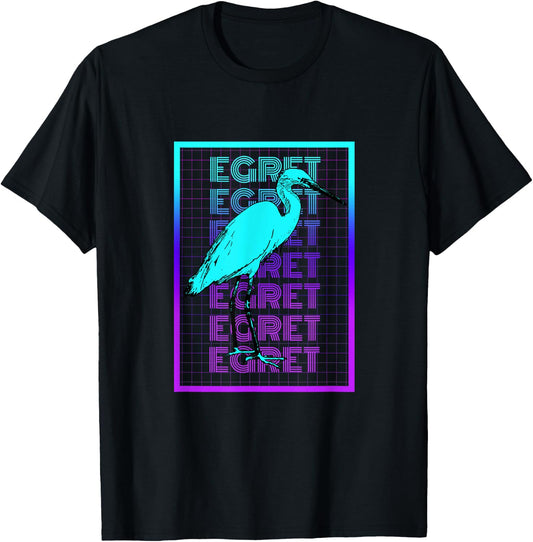 Egret Bird Vintage Retro Egret T-Shirt - T-Shirt | Black