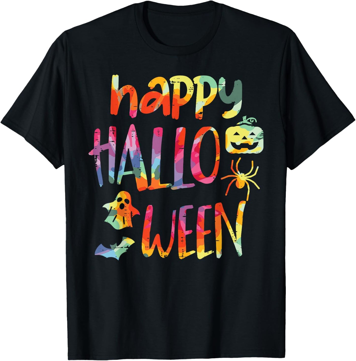Tie Dye Happy Halloween Retro Costume Hippie Men Women Kids T-Shirt - T-Shirt | Black