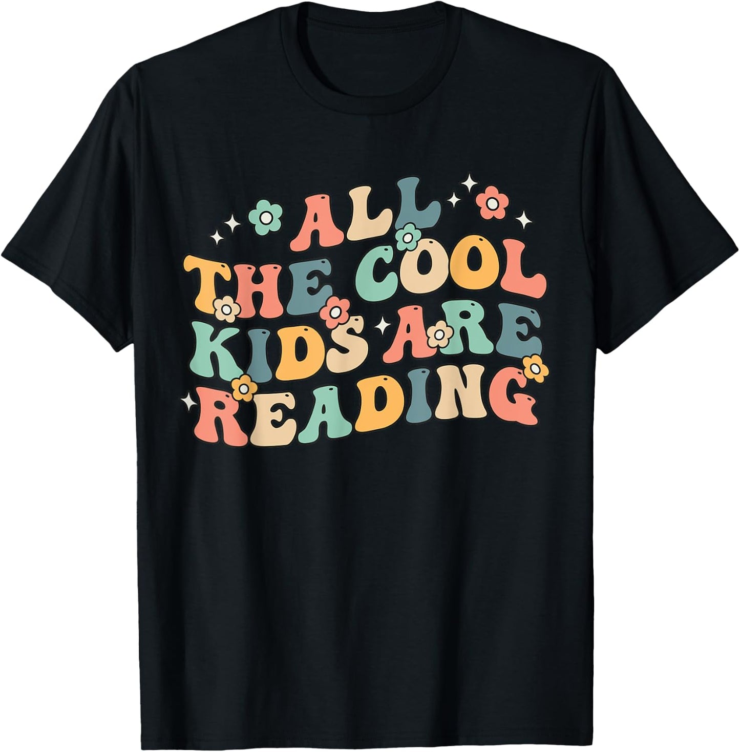 All The Cool Kids Are Reading Groovy Book Lovers World Book T-Shirt - T-Shirt | Black